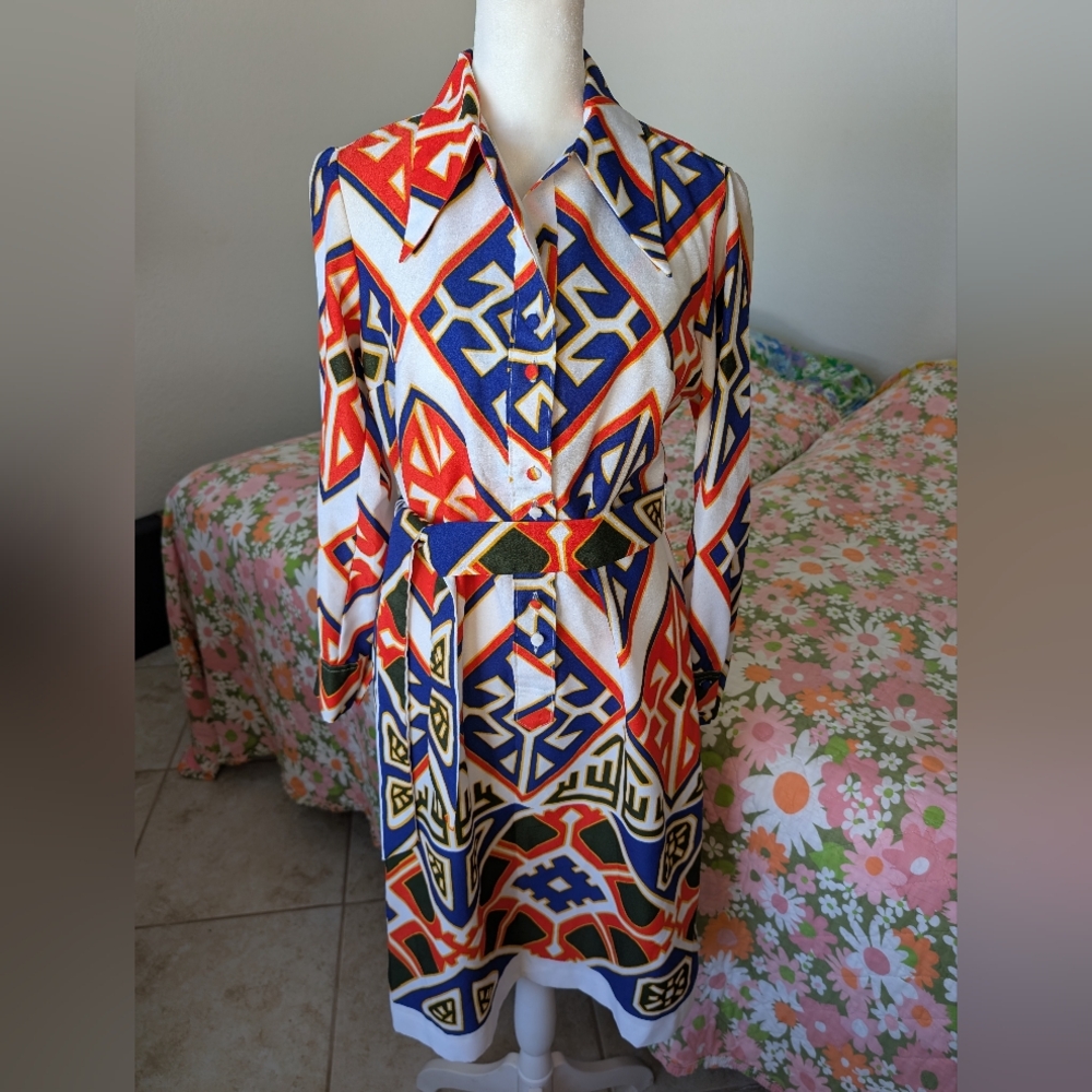 Lanvin Multicolor Geometric Long Sleeve Dress